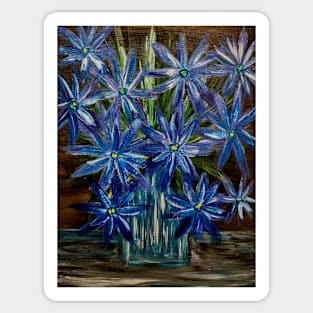 Lovely blue abstract flowers in a glass Vass Sticker